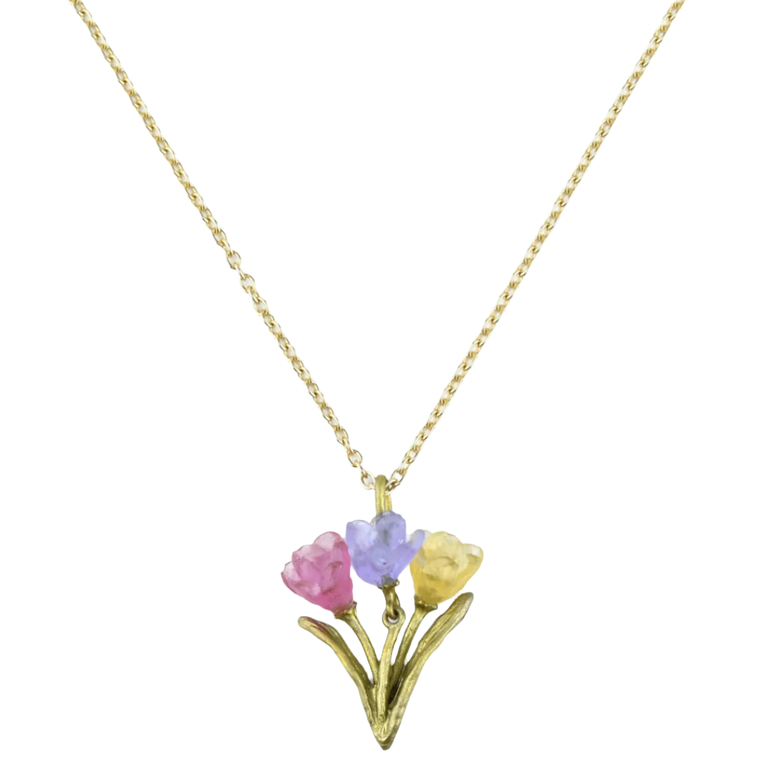 Tulips Triple Flower Dainty Pendant Necklace