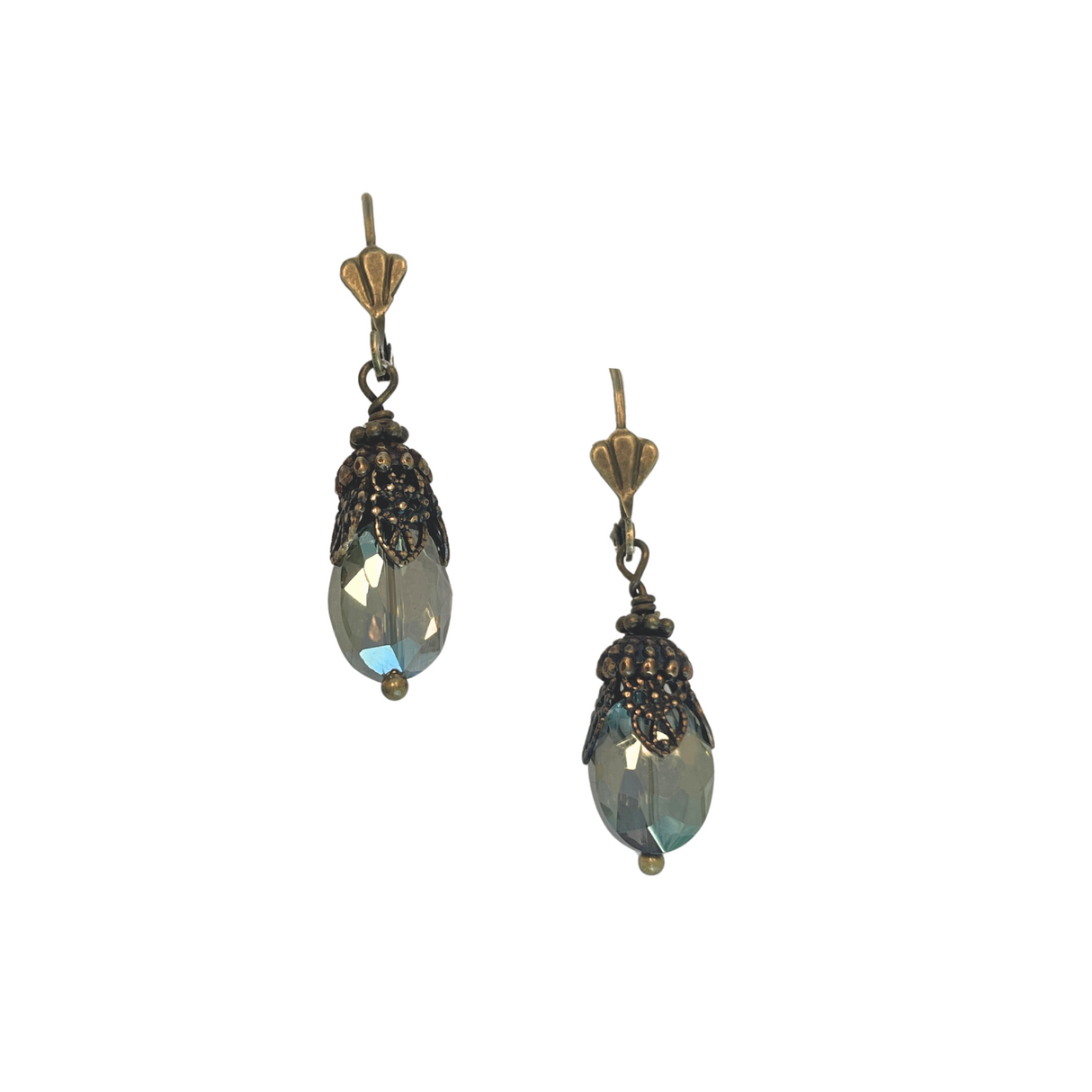 Green Crystal Filigree Drop Earrings