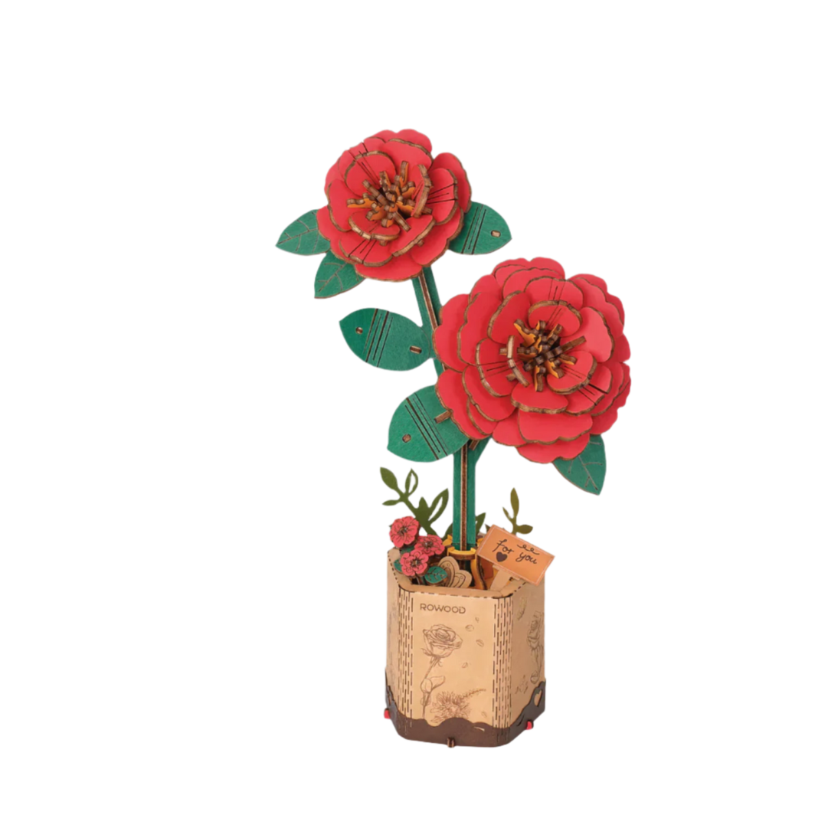 Red Camellia 3D Wooden Flower Puzzle