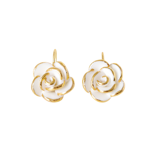 Gold & White Rose Earrings