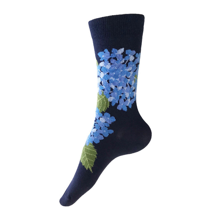 Navy Hydrangea Socks