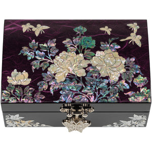 Purple Peonies and Butterflies Mother of Pearl Inlaid Jewelry Box