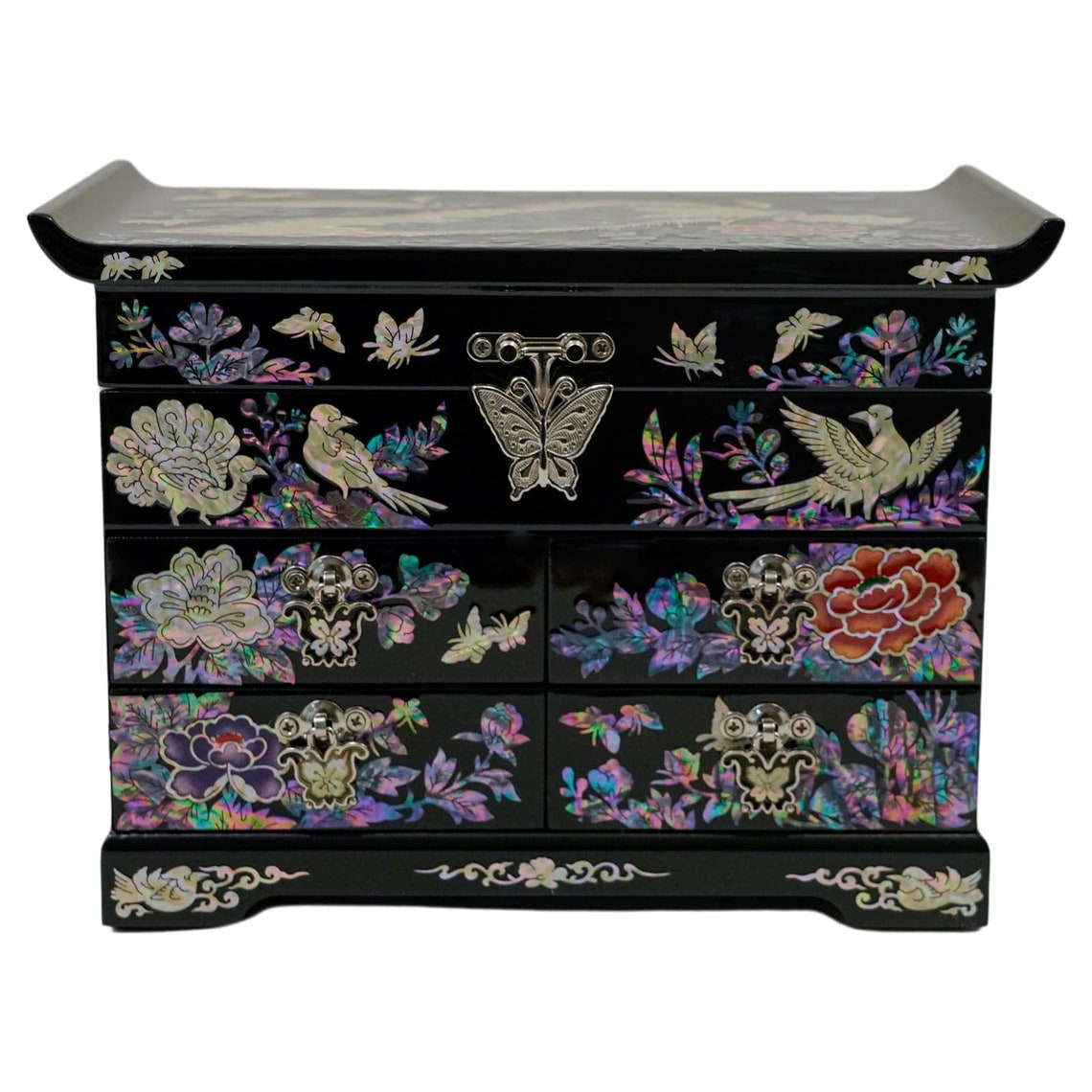 Exquisite Peacock Mother of Pearl Inlaid Jewelry Box