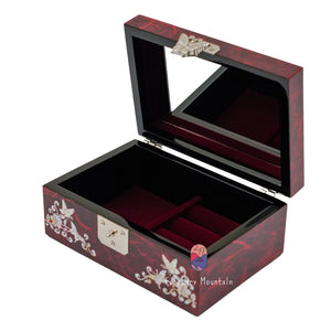 Red Butterflies, Peacocks, & Peonies Mother of Pearl Inlaid Jewelry Box