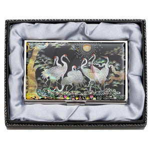 Wading Cranes Mother of Pearl Card Inlaid Holder