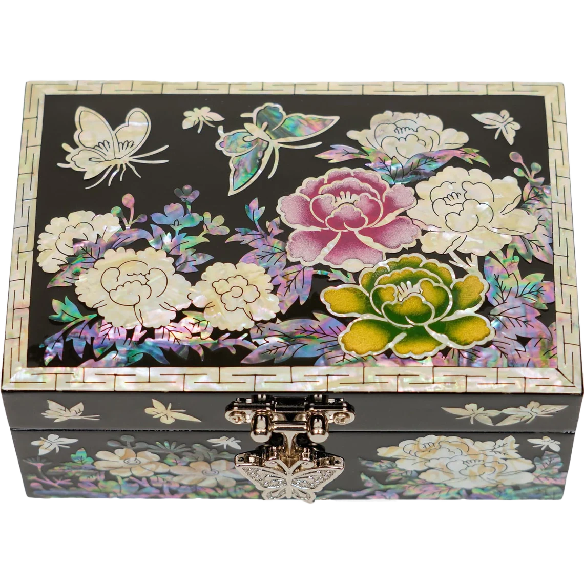 Small Colorful Peonies Mother-of-Pearl Inlaid Jewelry Box