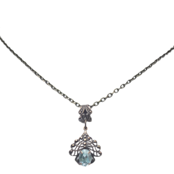 Aqua Crystal & Filigree Drop Necklace