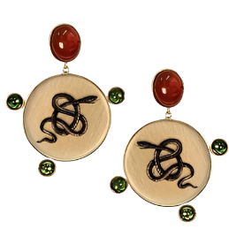 Serpent, Carnelian, & Tsavolite Earrings