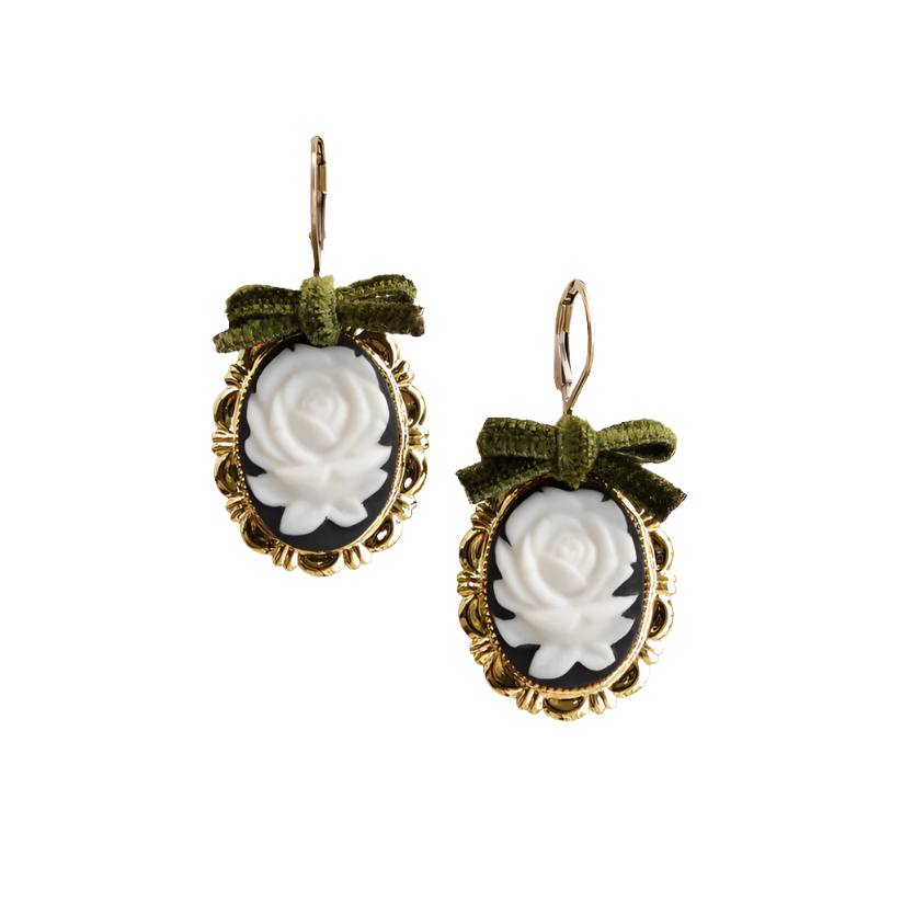 Dark Romance Rose Cameo Earrings