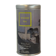 A silver cannister of Wicked Tea, featuring a detail of John Singer Sargent's painting 'Return From Lido' and a quote from Henry James' novel, The Europeans: "When I am wicked I am in high spirits."