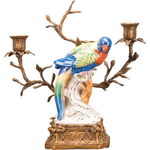 Blue & Green Parrot Candlestick Stand