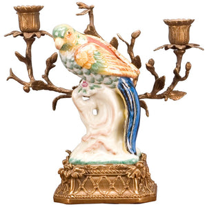Green & Orange Parrot Candlestick Stand