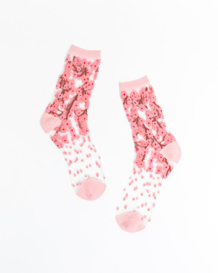 Cherry Blossom Sheer Crew Socks