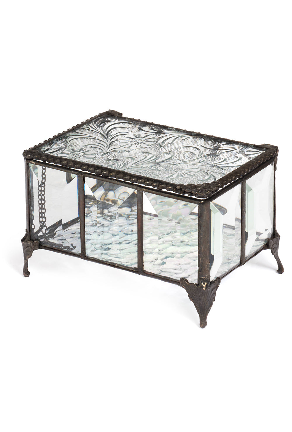 Large Glass Box with Floral Beveled Lid