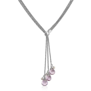 Gray Pearl and Lavender Amethyst Triple Strand Necklace
